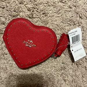 New Tags Coach Red Heart Print Studded Leather Coin Purse Valentines Valentine’s